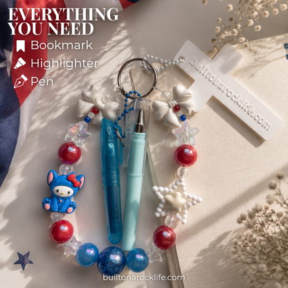 3-in-1 Christian Bookmark | Keychain | Bible Study Pen & Highlighter | Patriotic July 4 Bookmark | Bible Journal Accessory | Christian Gift