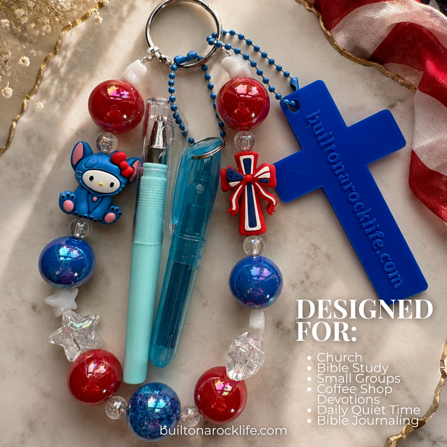 3-in-1 Christian Bookmark | Keychain | Bible Study Pen & Highlighter | Patriotic July 4 Bookmark | Bible Journal Accessory | Christian Gift