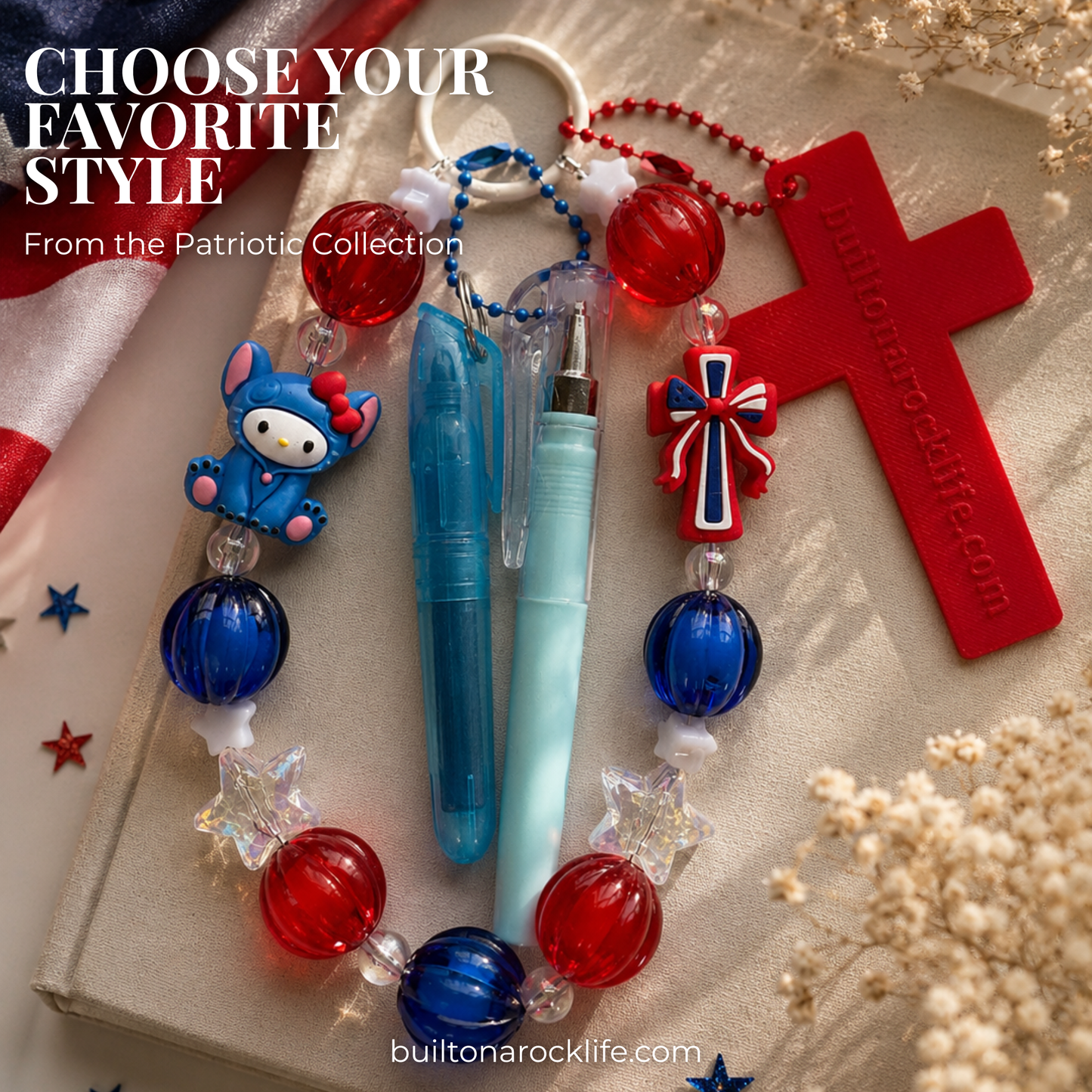 3-in-1 Christian Bookmark | Keychain | Bible Study Pen & Highlighter | Patriotic July 4 Bookmark | Bible Journal Accessory | Christian Gift