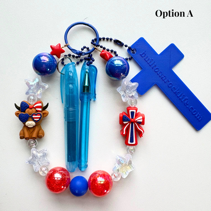 3-in-1 Christian Bookmark | Keychain | Bible Study Pen & Highlighter | Patriotic July 4 Bookmark | Bible Journal Accessory | Christian Gift