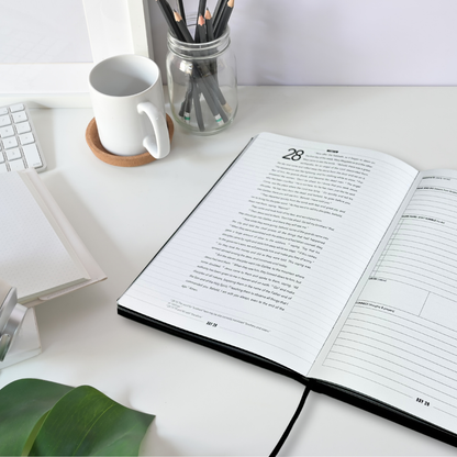 Planner laying flat on desk