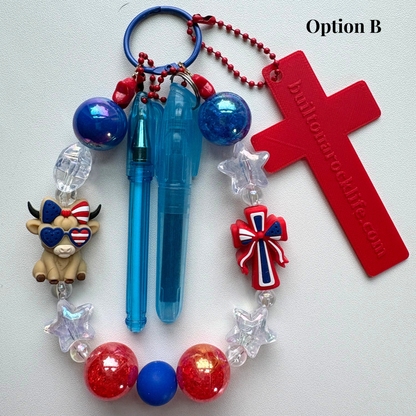 3-in-1 Christian Bookmark | Keychain | Bible Study Pen & Highlighter | Patriotic July 4 Bookmark | Bible Journal Accessory | Christian Gift