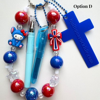 3-in-1 Christian Bookmark | Keychain | Bible Study Pen & Highlighter | Patriotic July 4 Bookmark | Bible Journal Accessory | Christian Gift